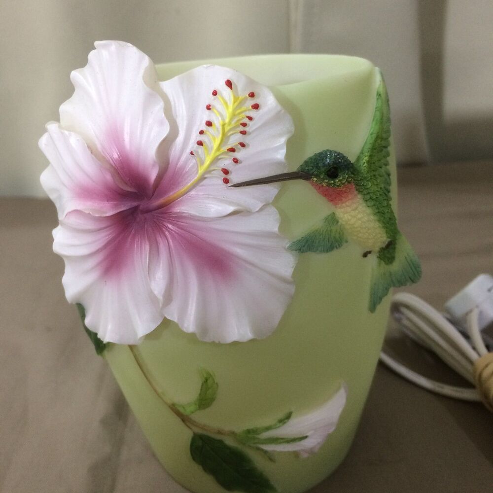Ibis & Orchid Hummingbird Hibiscus Accent Night Light Lamp Sculpted Resin 5in